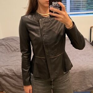 Rebecca Taylor black leather jacket with asymmetric zipper